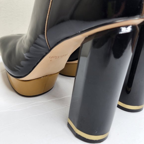 Calvin Klein Bernadet Platform Black Gold Patent Leather Boots Retro 70's sz 9 - Picture 5 of 10